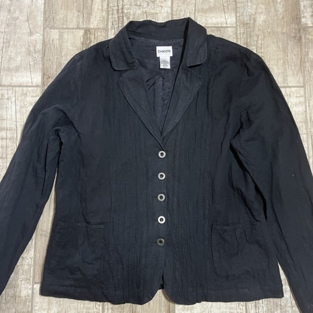 Chico's 2 (L) Cotton Blend Metallic Black Button Up Collar Riding Jacket Style
